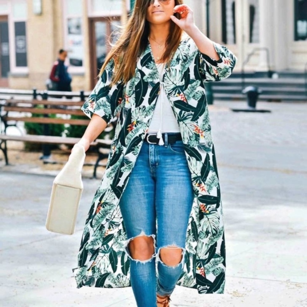 Rachel Zoe Palm Leaf Duster Kimono Coverup OS